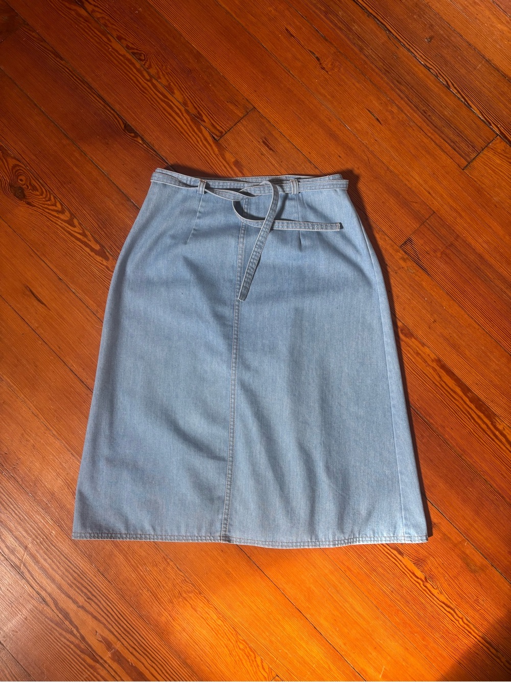 Vintage Russ Light Blue Denim A-Line Wrap Skirt with Tie Waist - Picture 8 of 11